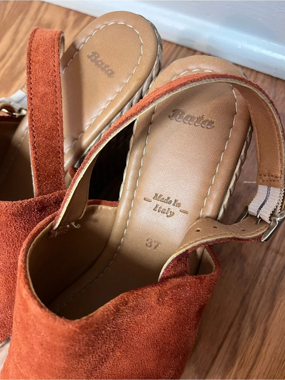Rust Suede Espadrille Wedge Sandals with Slingback Strap